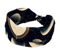 Wide Headbands for Women, Stretchy Thick Turban Non-Slip Accessories Bands for Workout Skincare Daily Use - Cool Moon in Space Astrology Background