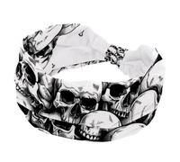 Wide Headbands for Women, Stretchy Thick Turban Non-Slip Accessories Bands for Workout Skincare Daily Use - a Pile of Skulls
