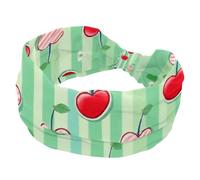 Wide Headbands for Women, Stretchy Thick Turban Non-Slip Accessories Bands for Workout Skincare Daily Use - Cherries on a Green Stripes