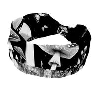 Wide Headbands for Women, Stretchy Thick Turban Non-Slip Accessories Bands for Workout Skincare Daily Use - Mushroom Moon Phase Plants Butterflies in a Dreamy Night Sky