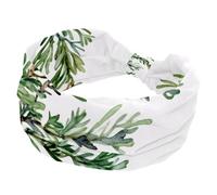 Wide Headbands for Women, Stretchy Thick Turban Non-Slip Accessories Bands for Workout Skincare Daily Use - Watercolor Leaves Twigs in Sage Green