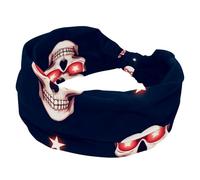 Wide Headbands for Women, Stretchy Thick Turban Non-Slip Accessories Bands for Workout Skincare Daily Use - Bright Human Skulls and Stars on Navy Blue Background