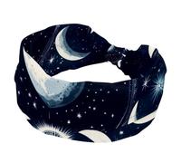 Wide Headbands for Women, Stretchy Thick Turban Non-Slip Accessories Bands for Workout Skincare Daily Use - Art Lunar Phases and Moon in Space Astrology Background