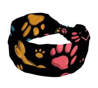 Wide Headbands for Women, Stretchy Thick Turban Non-Slip Accessories Bands for Workout Skincare Daily Use - Colorful Seamless Paw Hearts and Bones