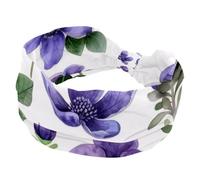 Wide Headbands for Women, Stretchy Thick Turban Non-Slip Accessories Bands for Workout Skincare Daily Use - Watercolor Purple Mauve Lilac Lavender Flowers