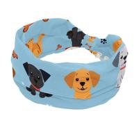 Wide Headbands for Women, Stretchy Thick Turban Non-Slip Accessories Bands for Workout Skincare Daily Use - Cute Dogs with Bones