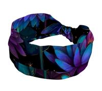 Wide Headbands for Women, Stretchy Thick Turban Non-Slip Accessories Bands for Workout Skincare Daily Use - Colorful Lotus Flower and Flying Dragonflies Vintage Style