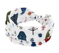 Wide Headbands for Women, Stretchy Thick Turban Non-Slip Accessories Bands for Workout Skincare Daily Use - Seamless Christmas Gnomes Forest Trees and Snowflakes