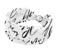 Wide Headbands for Women, Stretchy Thick Turban Non-Slip Accessories Bands for Workout Skincare Daily Use - Art Hand Written Letters