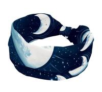 Wide Headbands for Women, Stretchy Thick Turban Non-Slip Accessories Bands for Workout Skincare Daily Use - Mystical Moon in Space Astrology Background