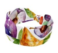Wide Headbands for Women, Stretchy Thick Turban Non-Slip Accessories Bands for Workout Skincare Daily Use - Seamless Fruits and Leaves of Pears and Plums