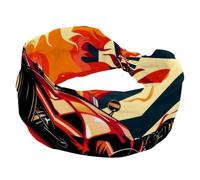 Wide Headbands for Women, Stretchy Thick Turban Non-Slip Accessories Bands for Workout Skincare Daily Use - Art Race Car with Finish Line Flags Pilot and Flames