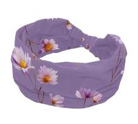 Wide Headbands for Women, Stretchy Thick Turban Non-Slip Accessories Bands for Workout Skincare Daily Use - Daisies Flowers with Stems on Soft Purple Violet Background
