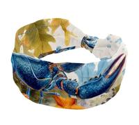 Wide Headbands for Women, Stretchy Thick Turban Non-Slip Accessories Bands for Workout Skincare Daily Use - Watercolor Lobster Sea Algae with Bubbles and Coral Starfish