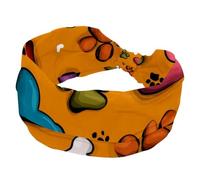 Wide Headbands for Women, Stretchy Thick Turban Non-Slip Accessories Bands for Workout Skincare Daily Use - Cute Colorful Paw Hearts and Bones