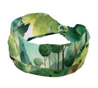 Wide Headbands for Women, Stretchy Thick Turban Non-Slip Accessories Bands for Workout Skincare Daily Use - Watercolor Green Forest Landscape