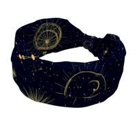 Wide Headbands for Women, Stretchy Thick Turban Non-Slip Accessories Bands for Workout Skincare Daily Use - Space with Planets Stars Astrology Pattern