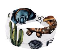 Wide Headbands for Women, Stretchy Thick Turban Non-Slip Accessories Bands for Workout Skincare Daily Use - Wild West Collection with Cactus Bull Skull Cowboy Hat