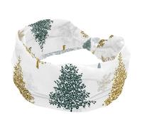 Wide Headbands for Women, Stretchy Thick Turban Non-Slip Accessories Bands for Workout Skincare Daily Use - Christmas Trees Snowflakes on a White Background