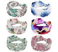 Wide Headbands for Women, Watercolor Blue Dreamy Daisy Flower 6 Packs Non Slip Workout Headband, Elastic Hair Bands, Sweat Yoga Hairband, Knotted Head Wraps for Girl Ladies