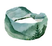Wide Headbands for Women, Yoga Workout Sweat Headbands, Green Forest Mountain Landscape Background Elastic No Slip Hair Bands, Twisted Knot Headwraps
