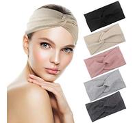 Wide Headbands for Women's Hair, 5 PCS Twisted Head Wrap Elastic Turban Headband Stretch Knitted Cotton Headband for Women Girls (5 Colors)