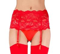 Wide Lace Suspender Belt for Stockings Silky Lingerie Deep 6" 3 Colours 5 Sizes (Red, Large)