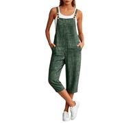 Wide Leg Capri Jumpsuits for Women One Piece Loose Fit Sleeveless Adjustable Straps Romper Solid Colour Casual Gardening Overalls Summer Breathable Comfy Going Out Outfits with Pockets