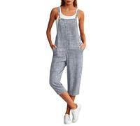 Wide Leg Capri Jumpsuits for Women One Piece Loose Fit Sleeveless Adjustable Straps Romper Solid Colour Casual Gardening Overalls Summer Breathable Comfy Going Out Outfits with Pockets