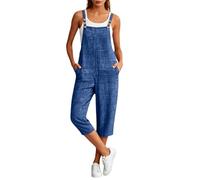 Wide Leg Capri Jumpsuits for Women One Piece Loose Fit Sleeveless Adjustable Straps Romper Solid Colour Casual Gardening Overalls Summer Breathable Comfy Going Out Outfits with Pockets