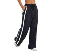 Wide Leg Cargo Trousers Women Side Stripe Parachute Pants High Waisted Straight Leg Trousers Baggy Cargos Trousers Harajuku Style Y2K Grunge Pants Streetwear (C 01-Black, S)