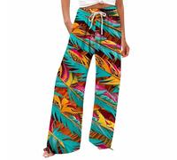 Wide Leg Flat Front Trousers for Women High Waist Paper Bag Elastic Pant with Pockets Womens Casual Work Loose Comfy Cotton Pants Tall Ladies Summer Beach Palazzo Bohemian Trousers Green