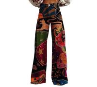 Wide Leg Jeans for Women Floral Print High Waisted Seamed Front Jeans Lightweight Lounge Denim Pants with Pockets Loose Fit Baggy Sunflower Graphic Vintage Retro Plus Size Denim (A3-Black, S)