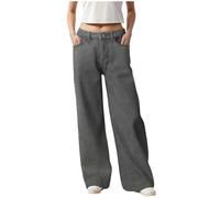 Wide Leg Jeans For Women UK Elasticated High Waist Flare Denim Trousers Baggy Stretch Straight Leg Jeans Loosefit Y 2K Slim Fit Boyfriend Denim Pants PullOn Bootcut Jeggers Streetwear (Dark Gray-A, L)