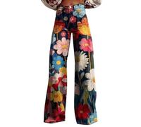 Wide Leg Jeans for Women UK High Waist Flower Print Flared Jeans Patterned Pants Lightweight Loose Fit Vintage 70S Retro Colorful Denim Trousers Imitation Lifting Washed Denim Jeans(A3-Camouflage,M)