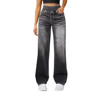 Wide Leg Jeans for Women UK High Waist Pull On Stretch Comfy Denim Trousers Casual Lightweight Elasticed Waisted Baggy Work Office Spring Travel Street Lounge Pants with Pockets Black