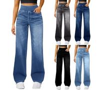 Wide Leg Jeans for Women UK High Waist Pull On Stretch Comfy Denim Trousers Casual Lightweight Elasticed Waisted Baggy Work Office Spring Travel Street Lounge Pants with Pockets
