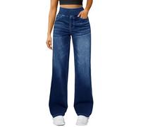 Wide Leg Jeans for Women UK High Waisted Pull On Stretch Comfy Palazzo Trousers Casual Denim Elasticated Waist Summer Lightweight Pants with Pockets for Everyday Wear