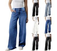 Wide Leg Jeans for Women UK High Waisted Stretchy Denim Pants Baggy Straight Leg Jean Pull On Boyfriend Y2K Denim Jeans Flared Pants Ladies Casual Palazzo Trousers Going Out Y2K Hip Hop Streetwear