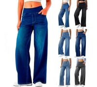 Wide Leg Jeans for Women UK,Pull On Stretch Straight Legs Baggy Sweatpants Palazzo Jeans Elastic High Waisted Denim Pants with Pockets Ladies Lounge Sweatpant Loose Running Hiking Tracksuits Bottoms