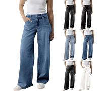 Wide Leg Jeans for Women UK Stretchy Elasticated Waist Denim Palazzo Trousers for Women UK Classic Elegante Solid Color Denim Pants Comfy Lounge Loose Breathe for Spring Fall Winter