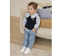 Wide-leg jeans with small embroidered hearts stone