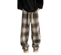 Wide Leg Joggers For Men Uk,Casual Plaid Trousers Classic Fit Comfortable Flat Front Long Pants With Pockets Versatile For Business And Daily Wear Soft Textured Fabric Durable Stitching Modern Style