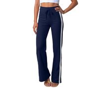 Wide Leg Joggers for Women Elasticated High Waist White Stripe Running Casual Loose Sweatpants Activewear Trousers Tracksuit Bottoms Workout Gym Yoga Lightweight Sport Pants with Pocket