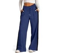 Wide Leg Joggers for Women UK High Waisted Sweatpants Baggy Tracksuit Bottoms Plain Jogging Bottoms with Drawstring Sports Trousers Lounge Casual Pants Flare Trousers Palazzo Pants with Pockets Navy