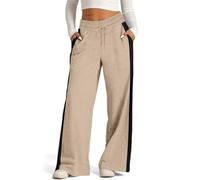 Wide Leg Joggers for Women UK High Waisted Sweatpants Baggy Tracksuit Bottoms Plain Jogging Bottoms with Drawstring Sports Trousers Lounge Casual Pants Flare Trousers Palazzo Pants with Pockets Khaki