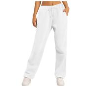 Wide Leg Joggers Jogging Bottoms for Women Sweatpants Womens Casual Comfy Trousers with Pockets Elastic Waist Lined Fleece n50 White