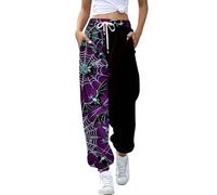 Wide Leg Joggers, Women's Halloween Ghost Tracksuit Bottoms Pumpkin Skull Graphic Joggers Pants with Pockets Tapered Leg Sweatpants High Waisted Baggy Running Workout Casual Trousers Lounge Wear