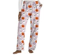 Wide Leg Joggers, Womens Pyjamas Bottoms Flannel Pjs Bottom for Women Long Cute Ghost Soft Comfy Warm Fluffy Pajamas Y2K Kawaii Casual Home Lounge Trousers Sleepwear Halloween Pants for Autumn Winter