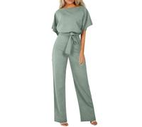 Wide Leg Jumpsuit for Women Uk Elegant Jumpsuit Dressy Summer Short Sleeve Playsuit Plain Casual Comfy One Piece Trosuer Rompers Dungarees Formal Fashion Belted Wide Leg Trouser Suits for Wedding